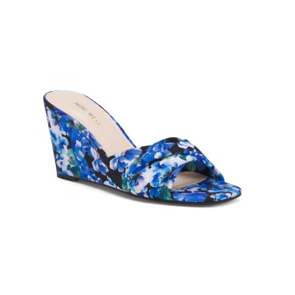 NINE WEST Blue Floral Nudia Floral Wedge Sandals - Picture 1 of 2